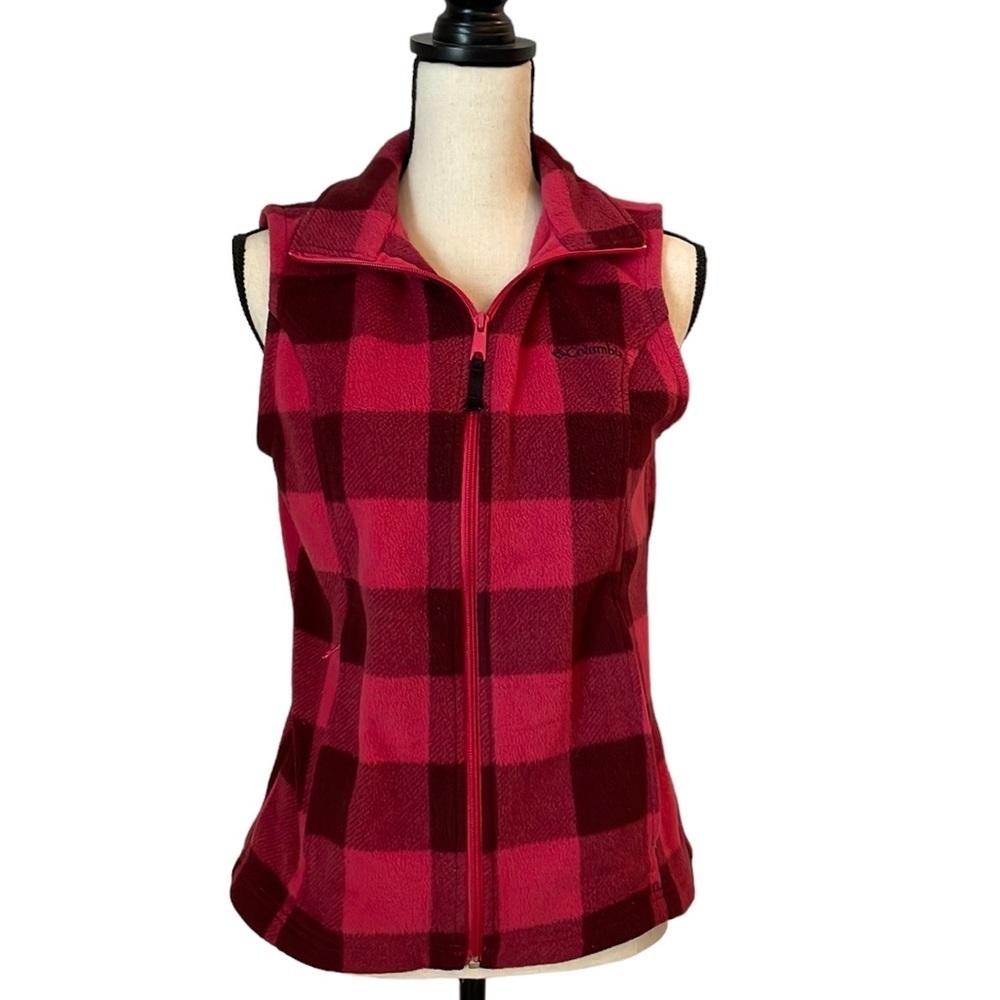 Columbia Fleece Vest SZ M Pink Flannel Full Zip Soft and Warm Women